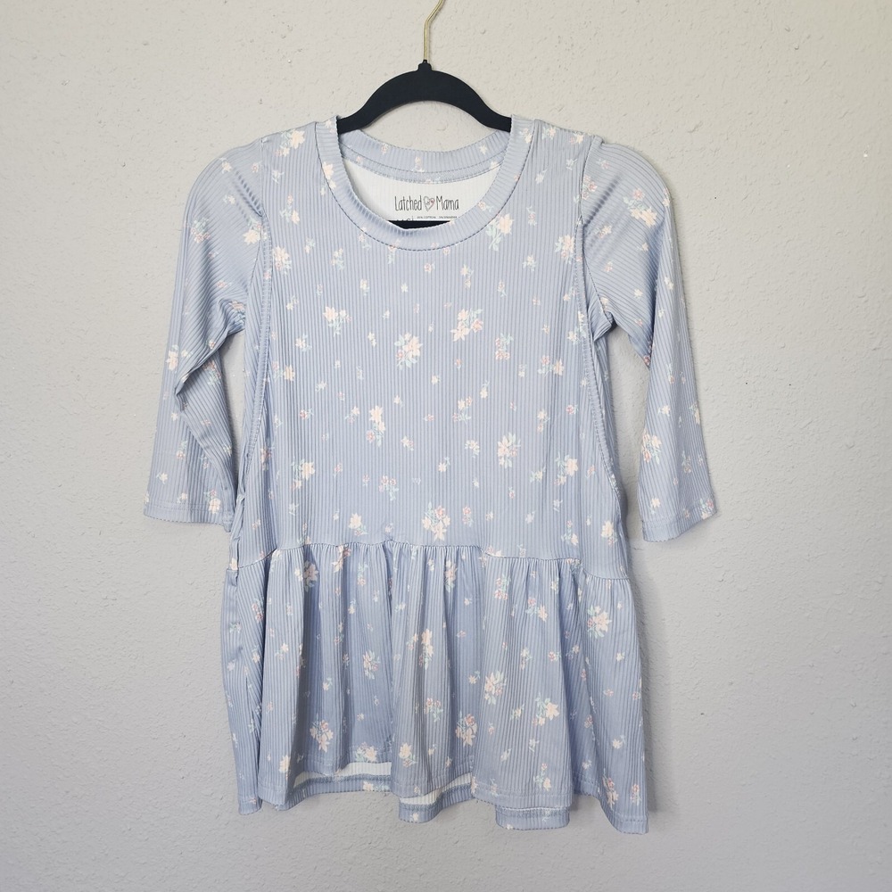 Latched Mama Nursing Tunic Top XS Blue Floral Ribbed Peplum NWT Cottage Core